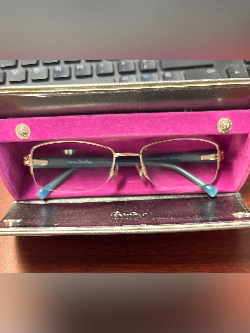 Cynthia Rowley Gunmetal & Purple  Leather Women's Eyeglasses Case